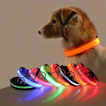 Smycz dla psa z nylonu, LED, świecąca w ciemności, fluorescencyjna obroża